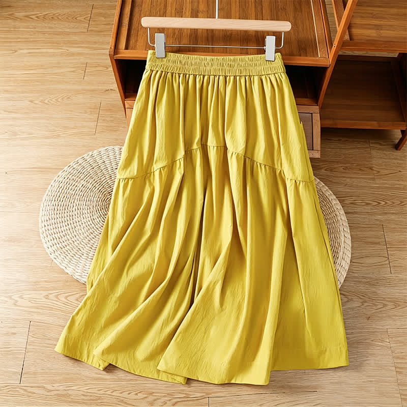 Buddha Stones Faldas de verano informales estilo boho de línea lisa para mujer con bolsillos - Amarillo - US8-10, UK/AU12-14, EU40-42 (XL) - image 0