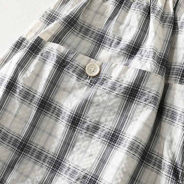 Buddha Stones Pantalones largos de verano informales a cuadros para mujer, de corte ajustado y con bolsillos. - image 7