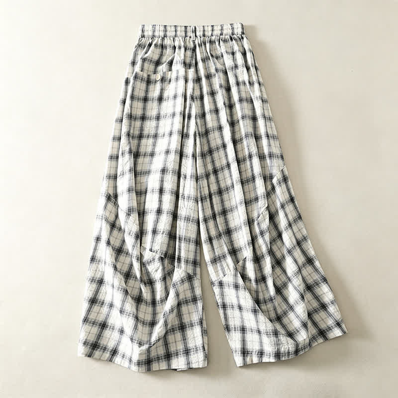 Buddha Stones Pantalones largos de verano informales a cuadros para mujer, de corte ajustado y con bolsillos. - image 1
