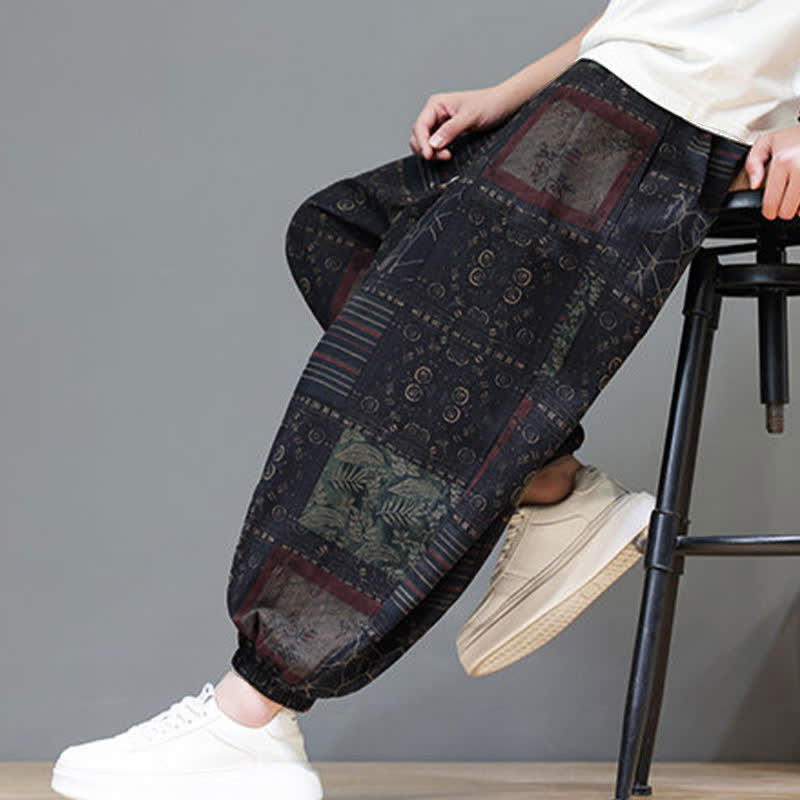 Buddha Stones Pantalones cortos geométricos de estilo bohemio casual de verano con cordón ajustable para hombre, estilo harem con bolsillo. - image 42