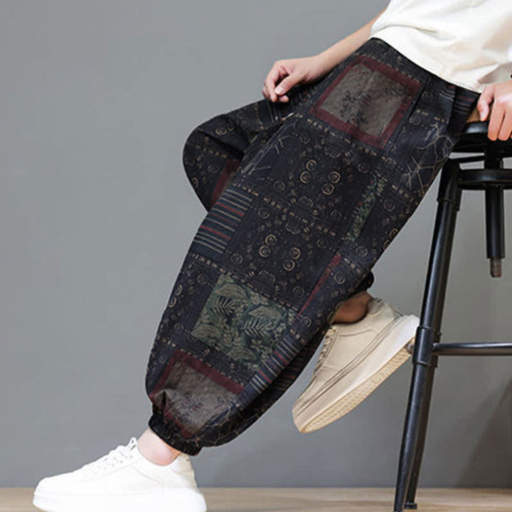 Buddha Stones Pantalones cortos geométricos de estilo bohemio casual de verano con cordón ajustable para hombre, estilo harem con bolsillo. - image 42