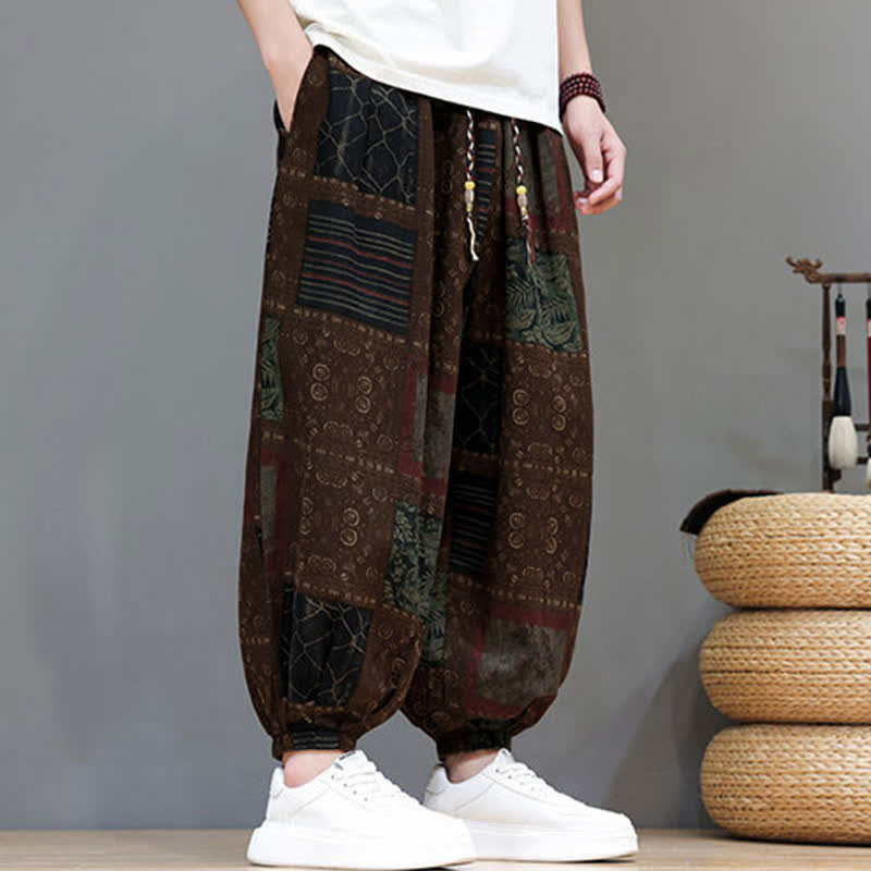 Buddha Stones Pantalones cortos geométricos de estilo bohemio casual de verano con cordón ajustable para hombre, estilo harem con bolsillo. - image 18