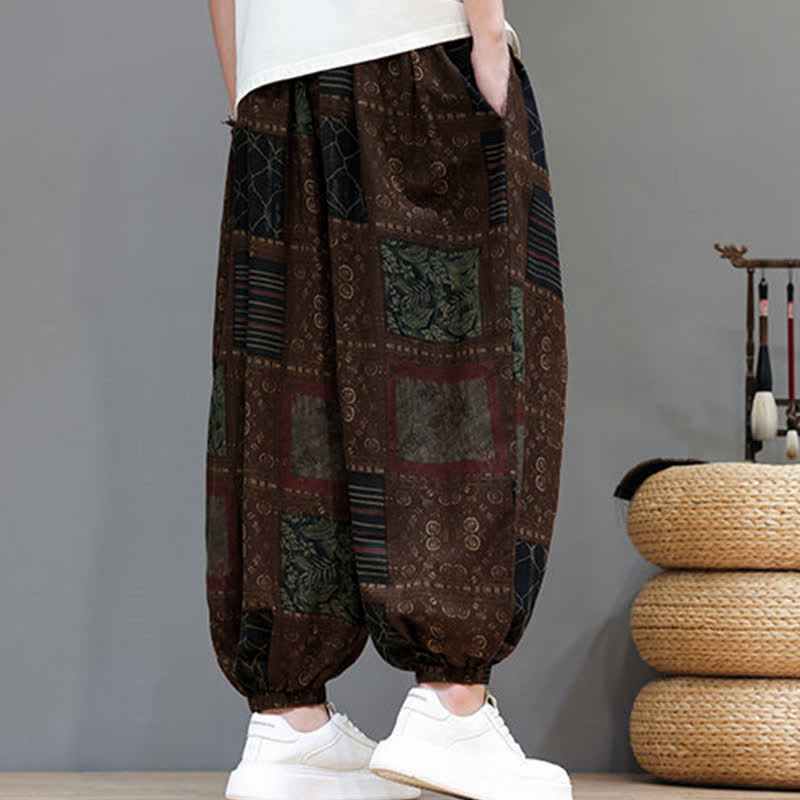 Buddha Stones Pantalones cortos geométricos de estilo bohemio casual de verano con cordón ajustable para hombre, estilo harem con bolsillo. - image 11