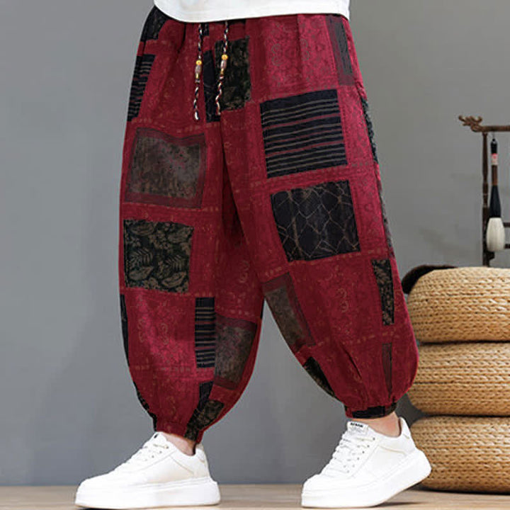 Buddha Stones Pantalones cortos geométricos de estilo bohemio casual de verano con cordón ajustable para hombre, estilo harem con bolsillo. - image 39