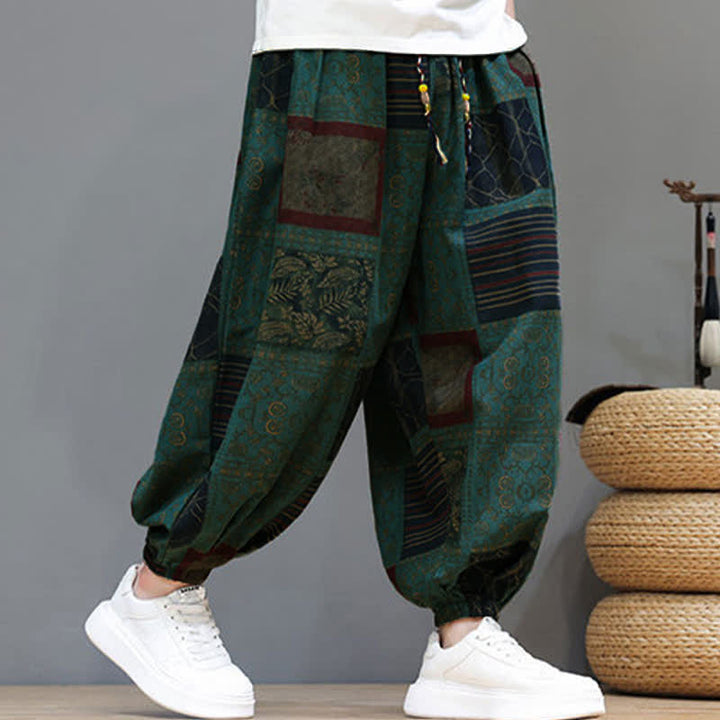 Buddha Stones Pantalones cortos geométricos de estilo bohemio casual de verano con cordón ajustable para hombre, estilo harem con bolsillo. - image 27