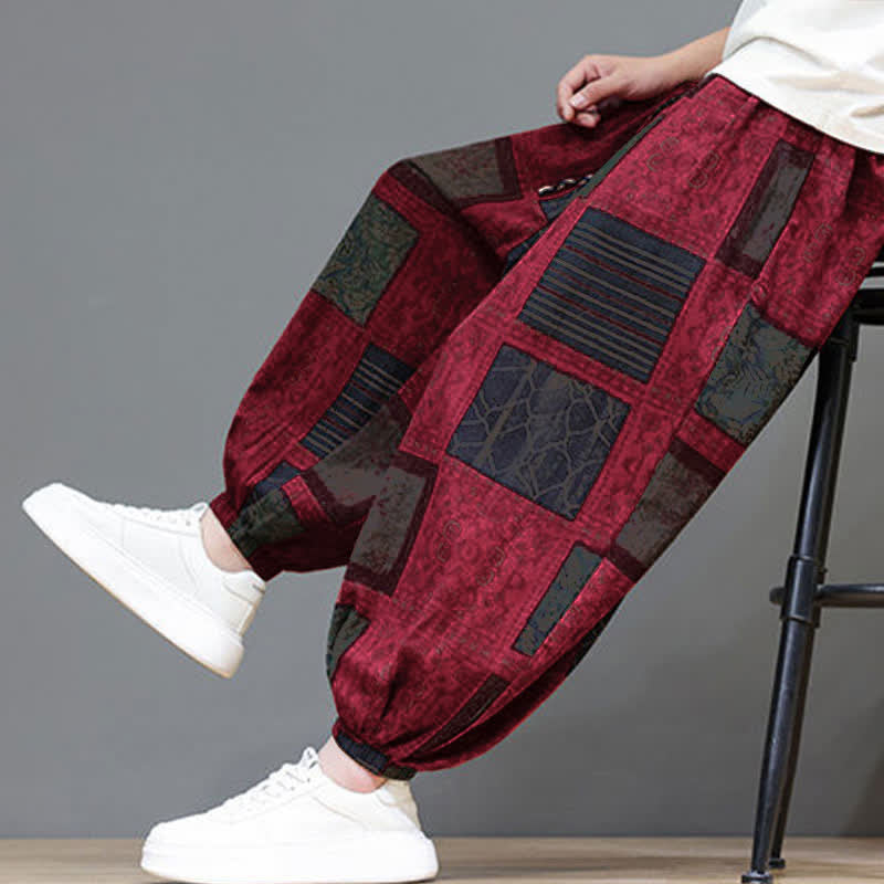 Buddha Stones Pantalones cortos geométricos de estilo bohemio casual de verano con cordón ajustable para hombre, estilo harem con bolsillo. - image 38