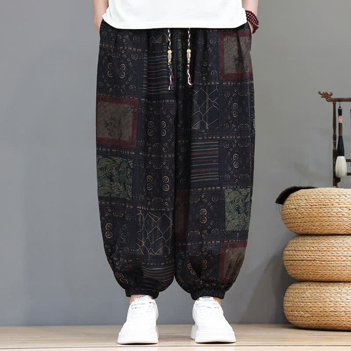 Buddha Stones Pantalones cortos geométricos de estilo bohemio casual de verano con cordón ajustable para hombre, estilo harem con bolsillo. - image 48
