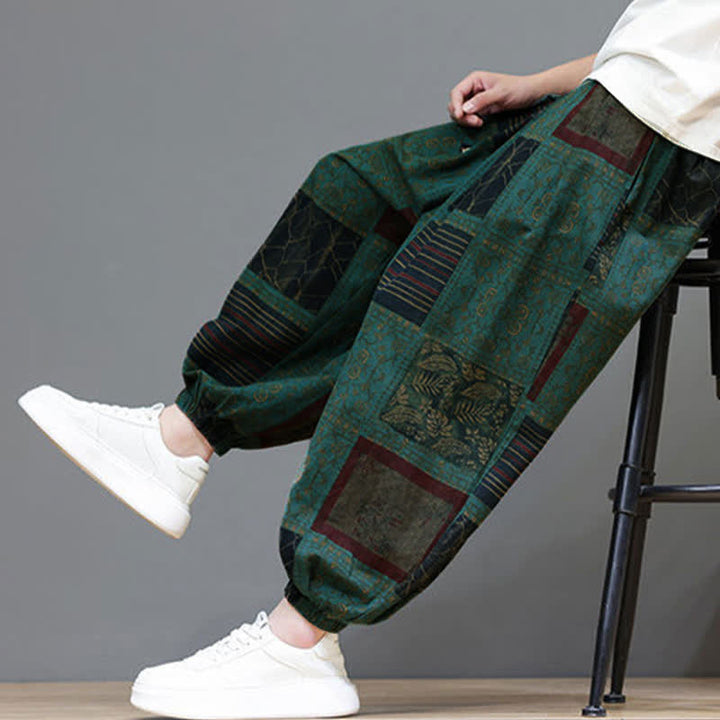 Buddha Stones Pantalones cortos geométricos de estilo bohemio casual de verano con cordón ajustable para hombre, estilo harem con bolsillo. - image 25