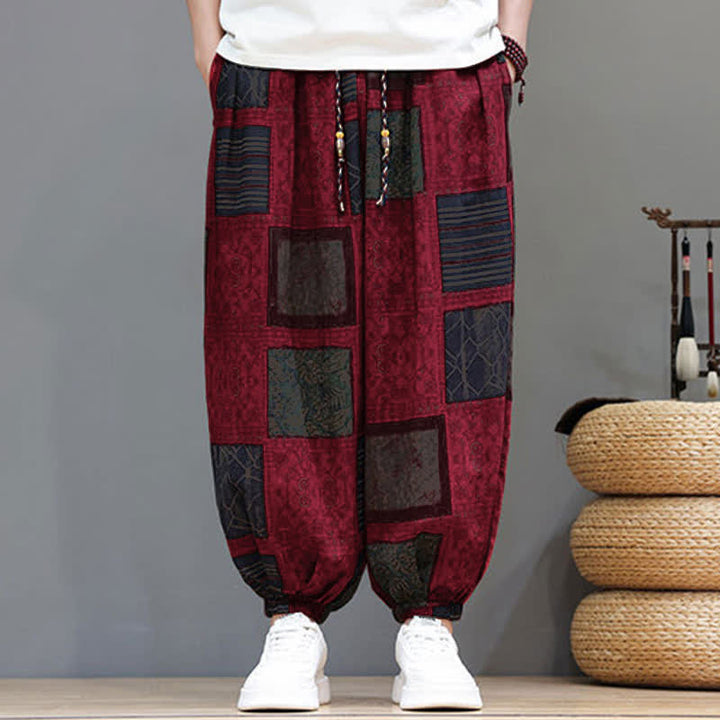 Buddha Stones Pantalones cortos geométricos de estilo bohemio casual de verano con cordón ajustable para hombre, estilo harem con bolsillo. - image 36