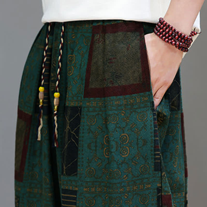 Buddha Stones Pantalones cortos geométricos de estilo bohemio casual de verano con cordón ajustable para hombre, estilo harem con bolsillo. - image 29
