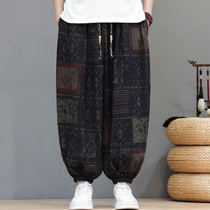 Buddha Stones Pantalones cortos geométricos de estilo bohemio casual de verano con cordón ajustable para hombre, estilo harem con bolsillo. - image 49