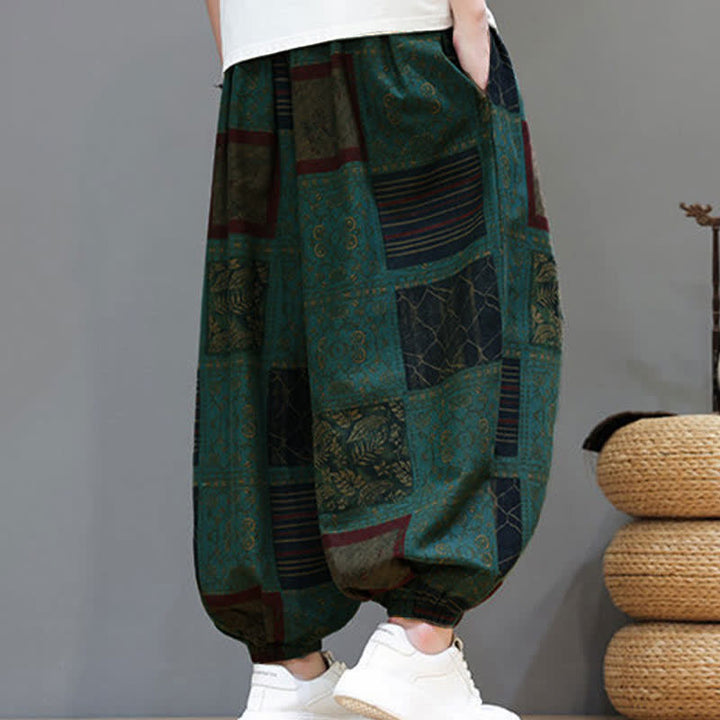 Buddha Stones Pantalones cortos geométricos de estilo bohemio casual de verano con cordón ajustable para hombre, estilo harem con bolsillo. - image 24