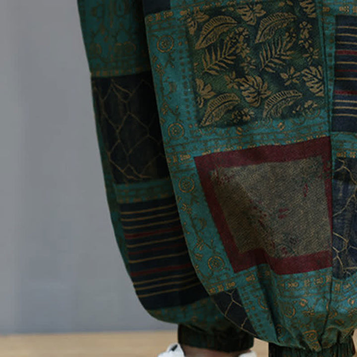 Buddha Stones Pantalones cortos geométricos de estilo bohemio casual de verano con cordón ajustable para hombre, estilo harem con bolsillo. - image 28