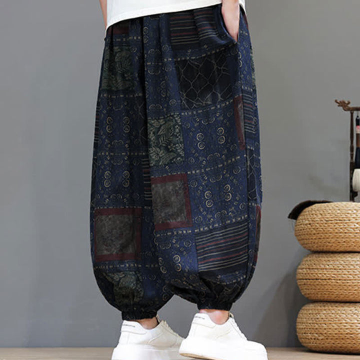 Buddha Stones Pantalones cortos geométricos de estilo bohemio casual de verano con cordón ajustable para hombre, estilo harem con bolsillo. - image 6
