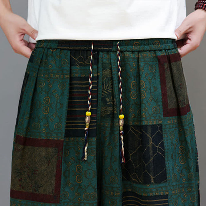 Buddha Stones Pantalones cortos geométricos de estilo bohemio casual de verano con cordón ajustable para hombre, estilo harem con bolsillo. - image 30