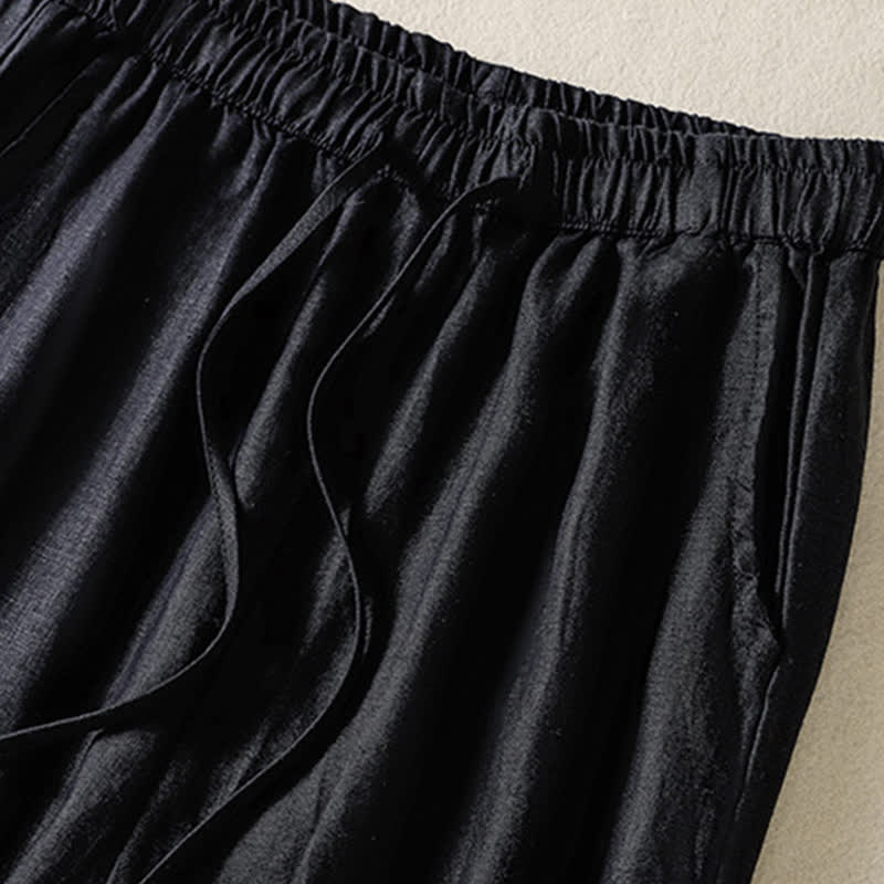 Buddha Stones Pantalones cortos de verano informales estilo boho con cordón ajustable, de ramio, estilo harem para mujer con bolsillos. - image 15