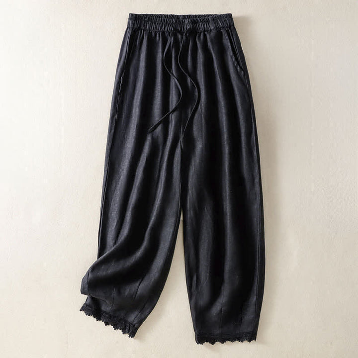 Buddha Stones Pantalones cortos de verano informales estilo boho con cordón ajustable, de ramio, estilo harem para mujer con bolsillos. - Negro - US8-10, UK/AU12-14, EU40-42 (2XL) - image 12