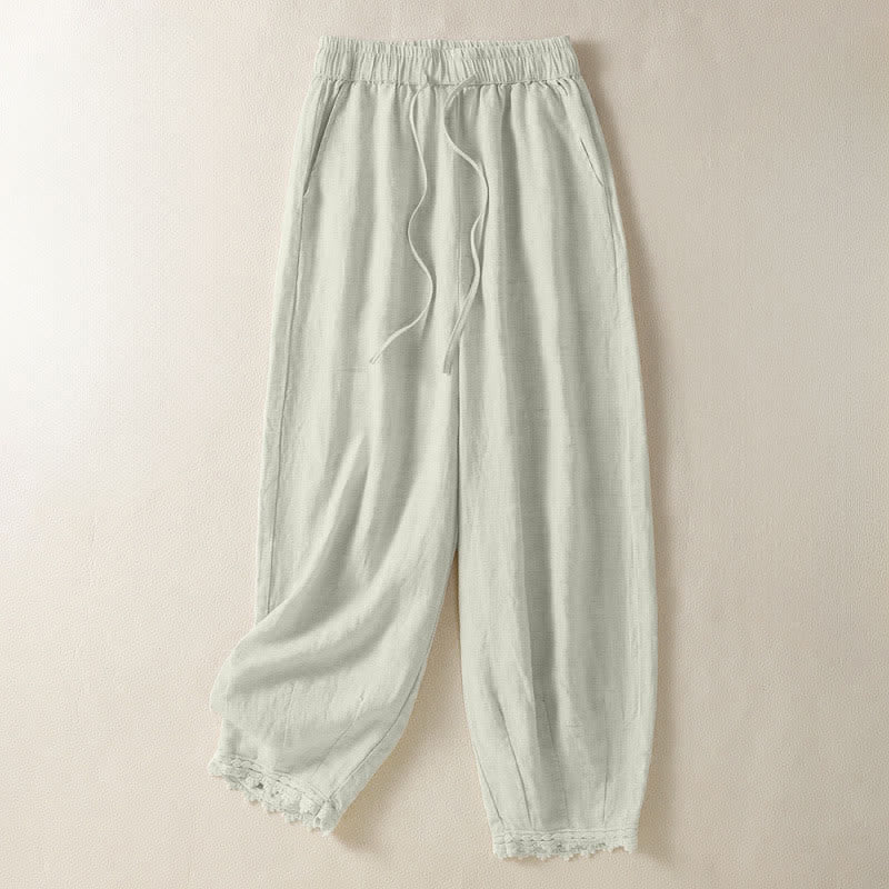 Buddha Stones Pantalones cortos de verano informales estilo boho con cordón ajustable, de ramio, estilo harem para mujer con bolsillos. - Beige - US8-10, UK/AU12-14, EU40-42 (2XL) - image 0
