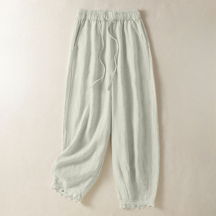 Buddha Stones Pantalones cortos de verano informales estilo boho con cordón ajustable, de ramio, estilo harem para mujer con bolsillos. - Beige - US8-10, UK/AU12-14, EU40-42 (2XL) - image 0
