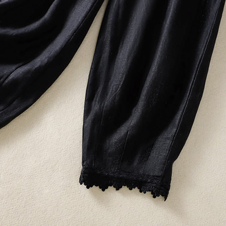 Buddha Stones Pantalones cortos de verano informales estilo boho con cordón ajustable, de ramio, estilo harem para mujer con bolsillos. - image 19