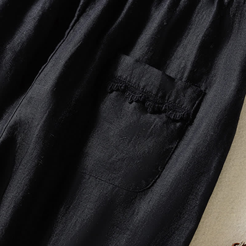 Buddha Stones Pantalones cortos de verano informales estilo boho con cordón ajustable, de ramio, estilo harem para mujer con bolsillos. - image 17