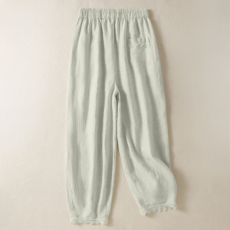 Buddha Stones Pantalones cortos de verano informales estilo boho con cordón ajustable, de ramio, estilo harem para mujer con bolsillos. - image 1