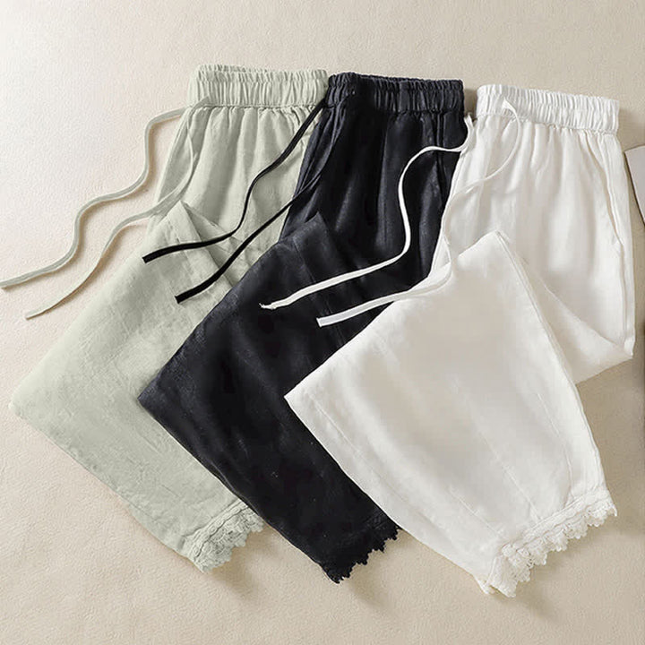 Buddha Stones Pantalones cortos de verano informales estilo boho con cordón ajustable, de ramio, estilo harem para mujer con bolsillos. - image 29