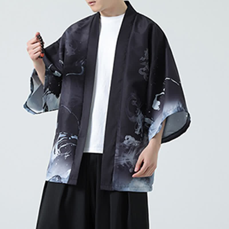 Buddha Stones Kimono de verano informal vintage con estampado de grullas para hombre - image 13