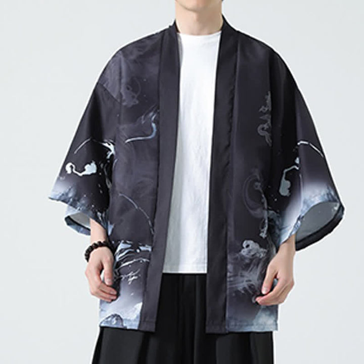 Buddha Stones Kimono de verano informal vintage con estampado de grullas para hombre - image 16