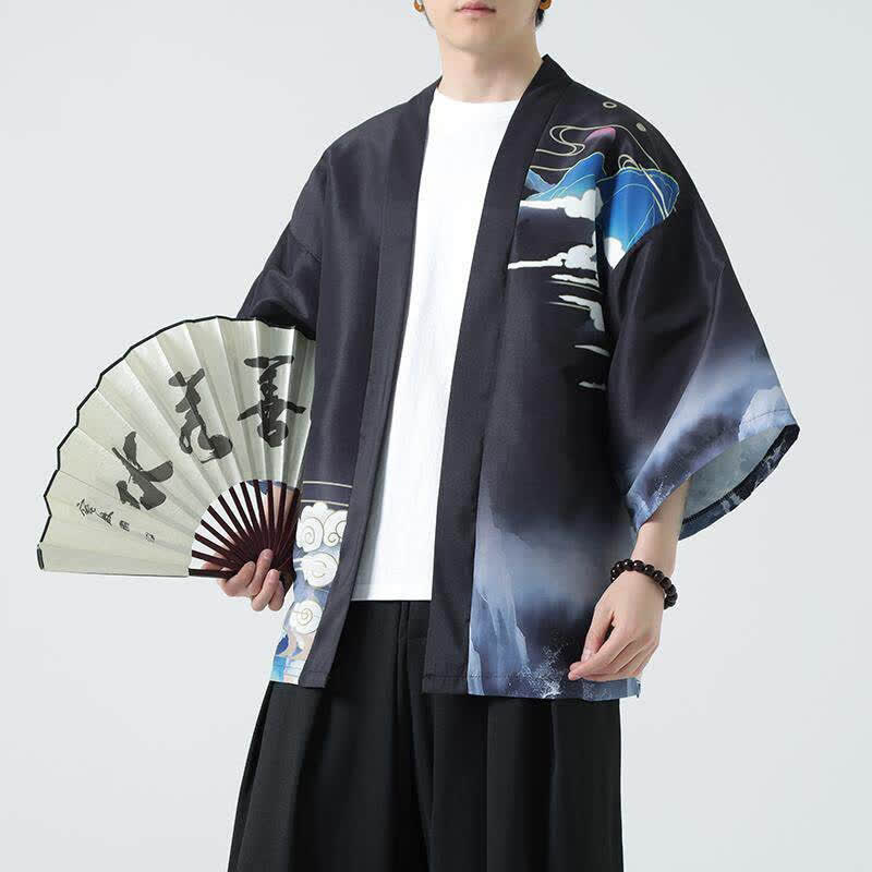 Buddha Stones Kimono de verano informal vintage con estampado de grullas para hombre - Grúa - US/UK/AU48, EU58 (5XL) - image 0