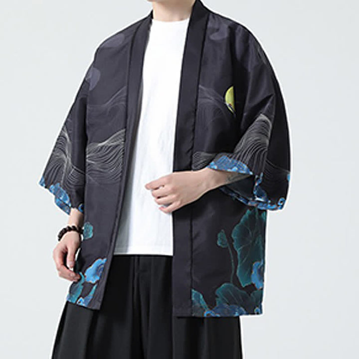 Buddha Stones Kimono de verano informal vintage con estampado de grullas para hombre - image 27