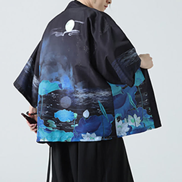 Buddha Stones Kimono de verano informal vintage con estampado de grullas para hombre - image 41