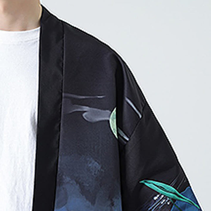 Buddha Stones Kimono de verano informal vintage con estampado de grullas para hombre - image 31