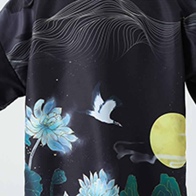 Buddha Stones Kimono de verano informal vintage con estampado de grullas para hombre - image 32