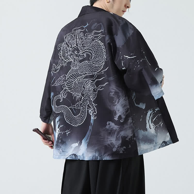 Buddha Stones Kimono de verano informal vintage con estampado de grullas para hombre - image 17