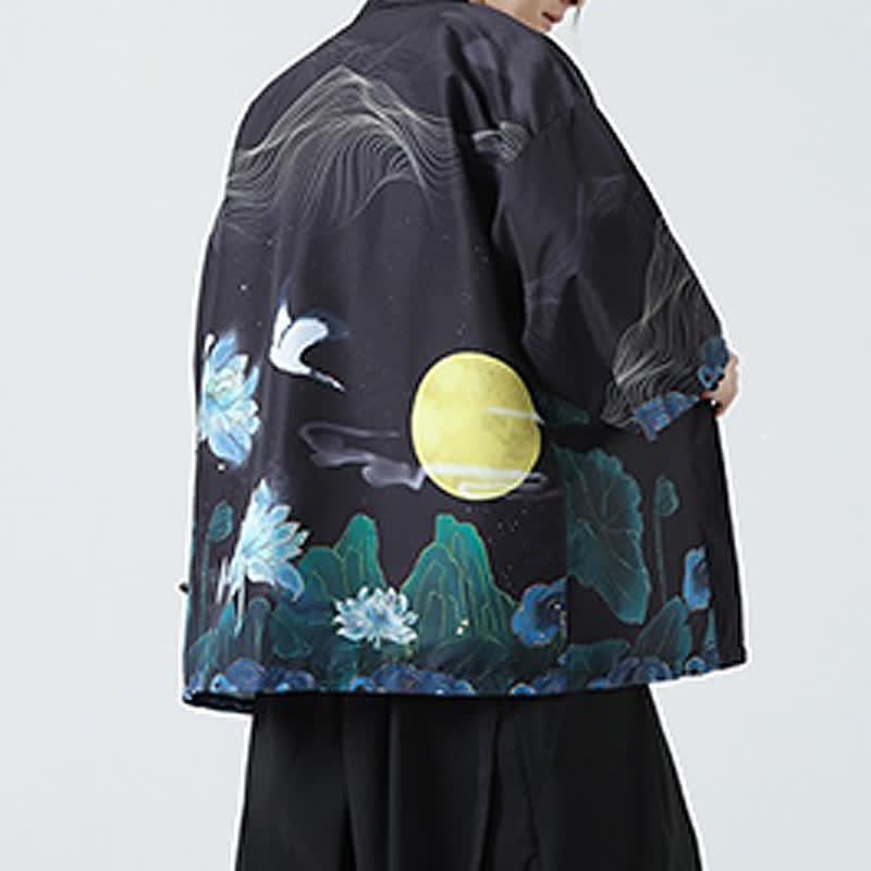 Buddha Stones Kimono de verano informal vintage con estampado de grullas para hombre - image 33