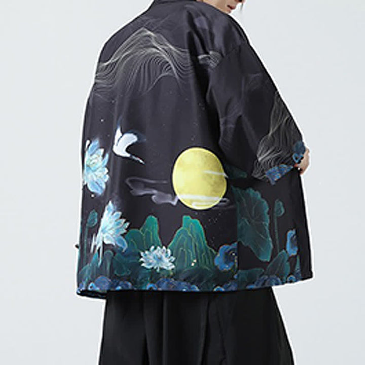 Buddha Stones Kimono de verano informal vintage con estampado de grullas para hombre - image 33