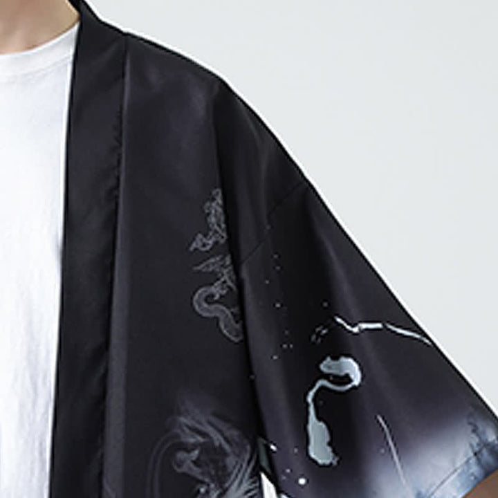 Buddha Stones Kimono de verano informal vintage con estampado de grullas para hombre - image 18