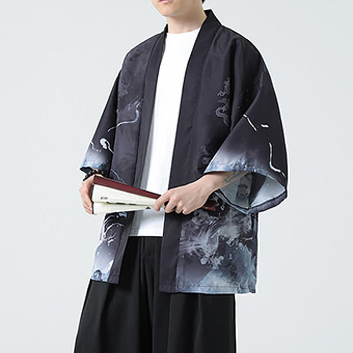 Buddha Stones Kimono de verano informal vintage con estampado de grullas para hombre - image 12