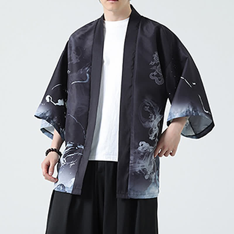 Buddha Stones Kimono de verano informal vintage con estampado de grullas para hombre - image 14