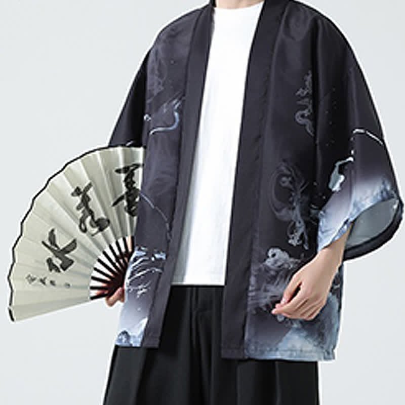 Buddha Stones Kimono de verano informal vintage con estampado de grullas para hombre - Dragón - US/UK/AU48, EU58 (5XL) - image 11