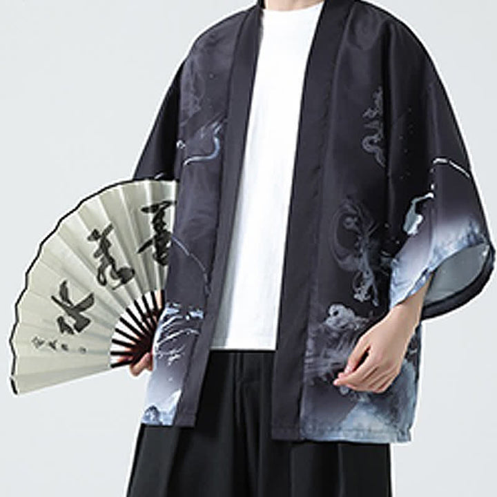 Buddha Stones Kimono de verano informal vintage con estampado de grullas para hombre - Dragón - US/UK/AU48, EU58 (5XL) - image 11