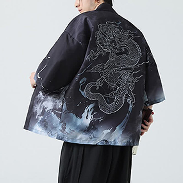 Buddha Stones Kimono de verano informal vintage con estampado de grullas para hombre - image 23