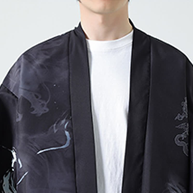 Buddha Stones Kimono de verano informal vintage con estampado de grullas para hombre - image 19