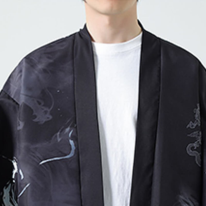 Buddha Stones Kimono de verano informal vintage con estampado de grullas para hombre - image 19