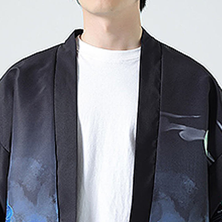 Buddha Stones Kimono de verano informal vintage con estampado de grullas para hombre - image 39