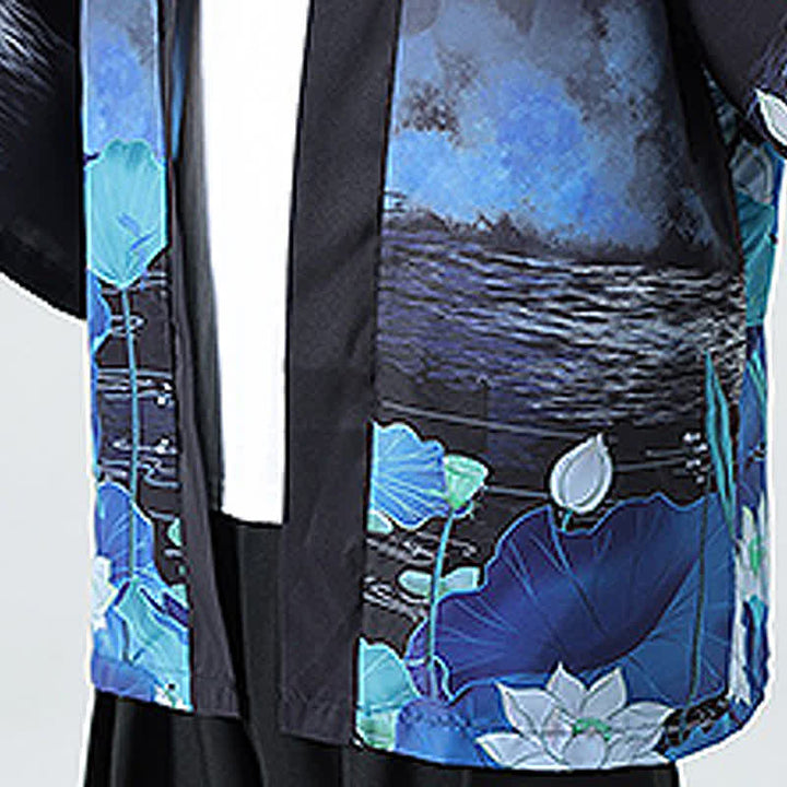 Buddha Stones Kimono de verano informal vintage con estampado de grullas para hombre - image 46