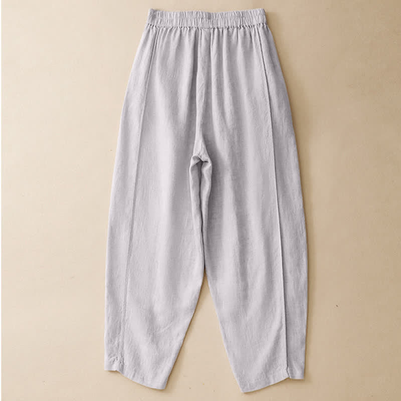 Buddha Stones Pantalones cortos minimalistas informales de verano, color liso, con costura vertical, estilo harem para mujer con bolsillos. - image 1
