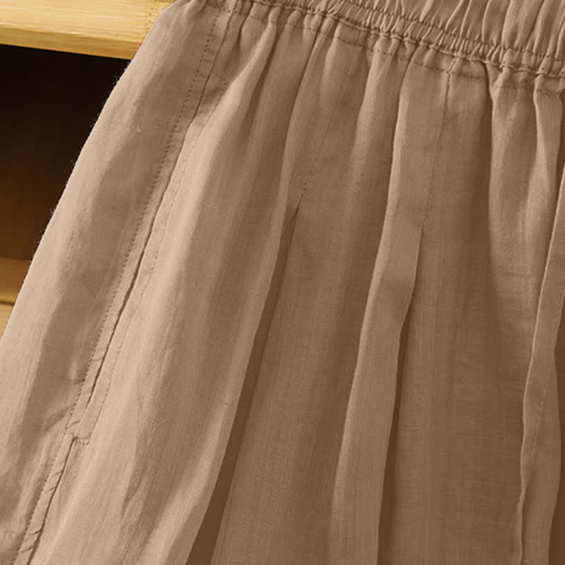 Buddha Stones Pantalones capri de verano informales estilo boho con cordón ajustable, color liso, para mujer, pierna ancha y bolsillos. - image 1