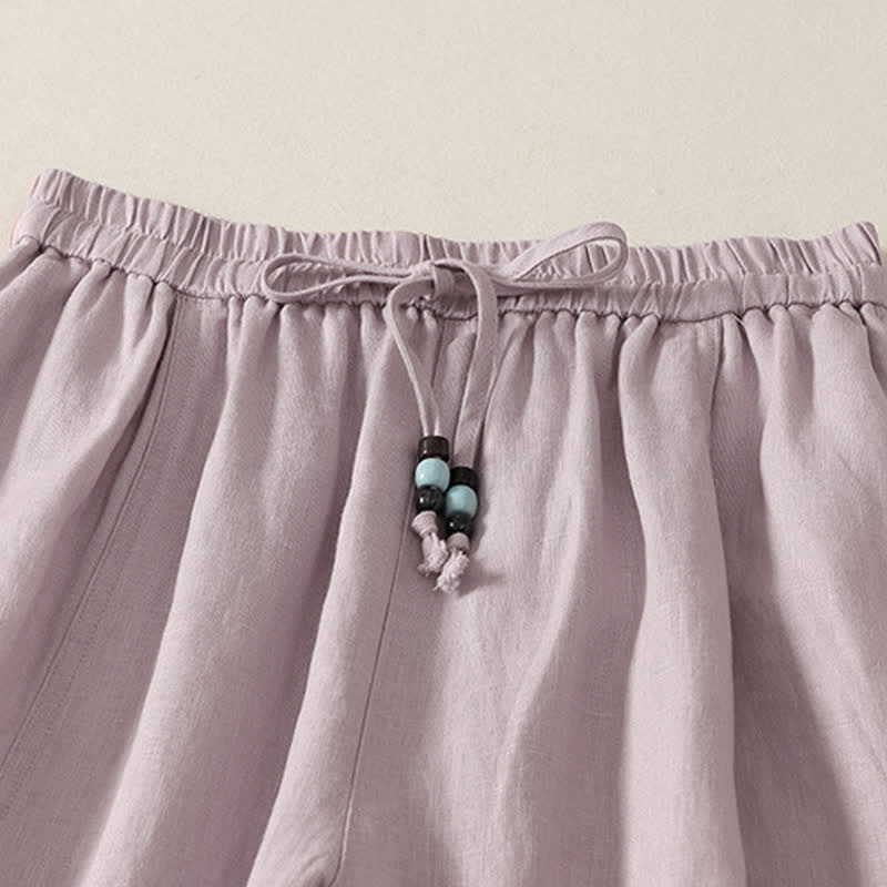 Buddha Stones Pantalones cortos minimalistas de verano con cordón ajustable, color liso, para mujer, de pierna ancha y con bolsillos. - image 1